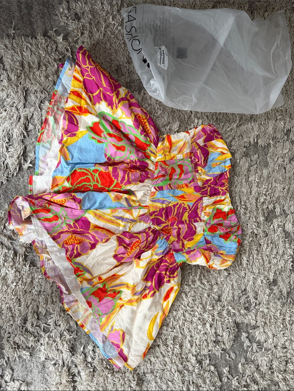 Fashion Nova Girls Strapless Floral Top in Purple, Yellow & Blue